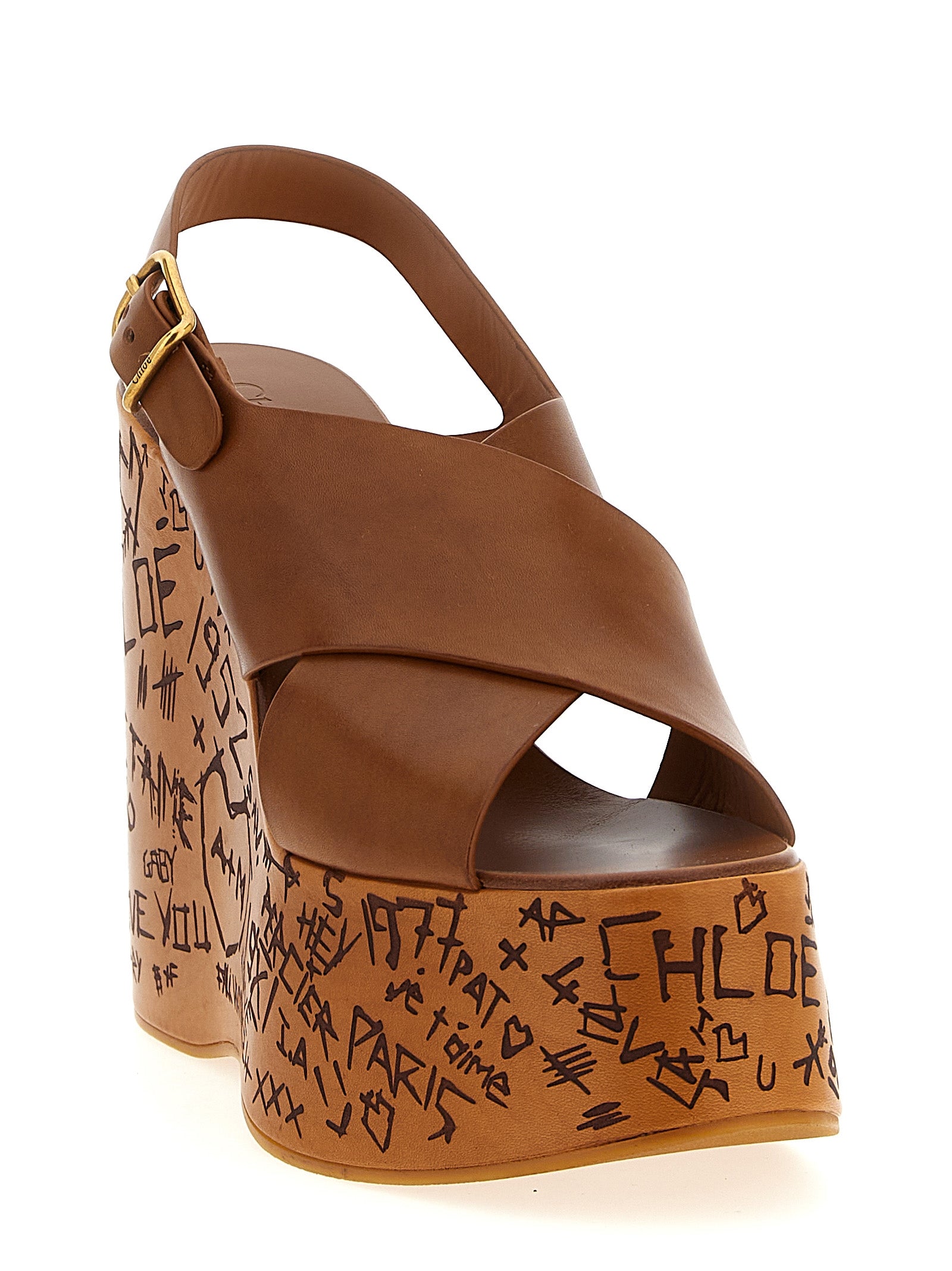 Chloé Brown Calfskin Wedge Sandals