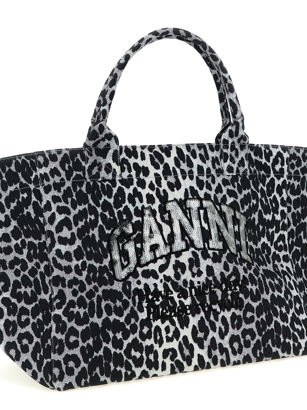 Ganni Gray Recycled Cotton Tote Bag
