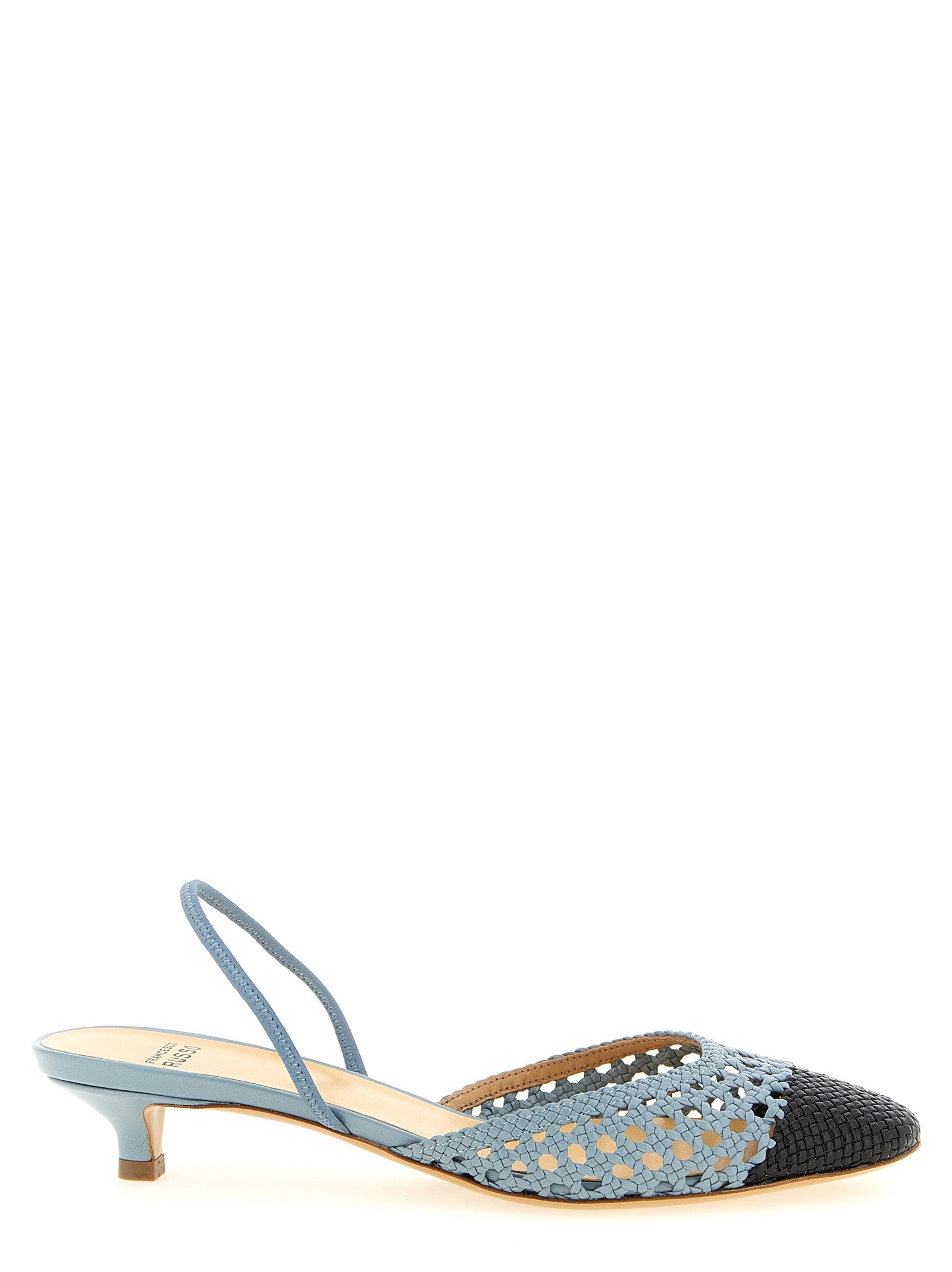 Francesco Russo Blue Goatskin Mid Heel Pumps