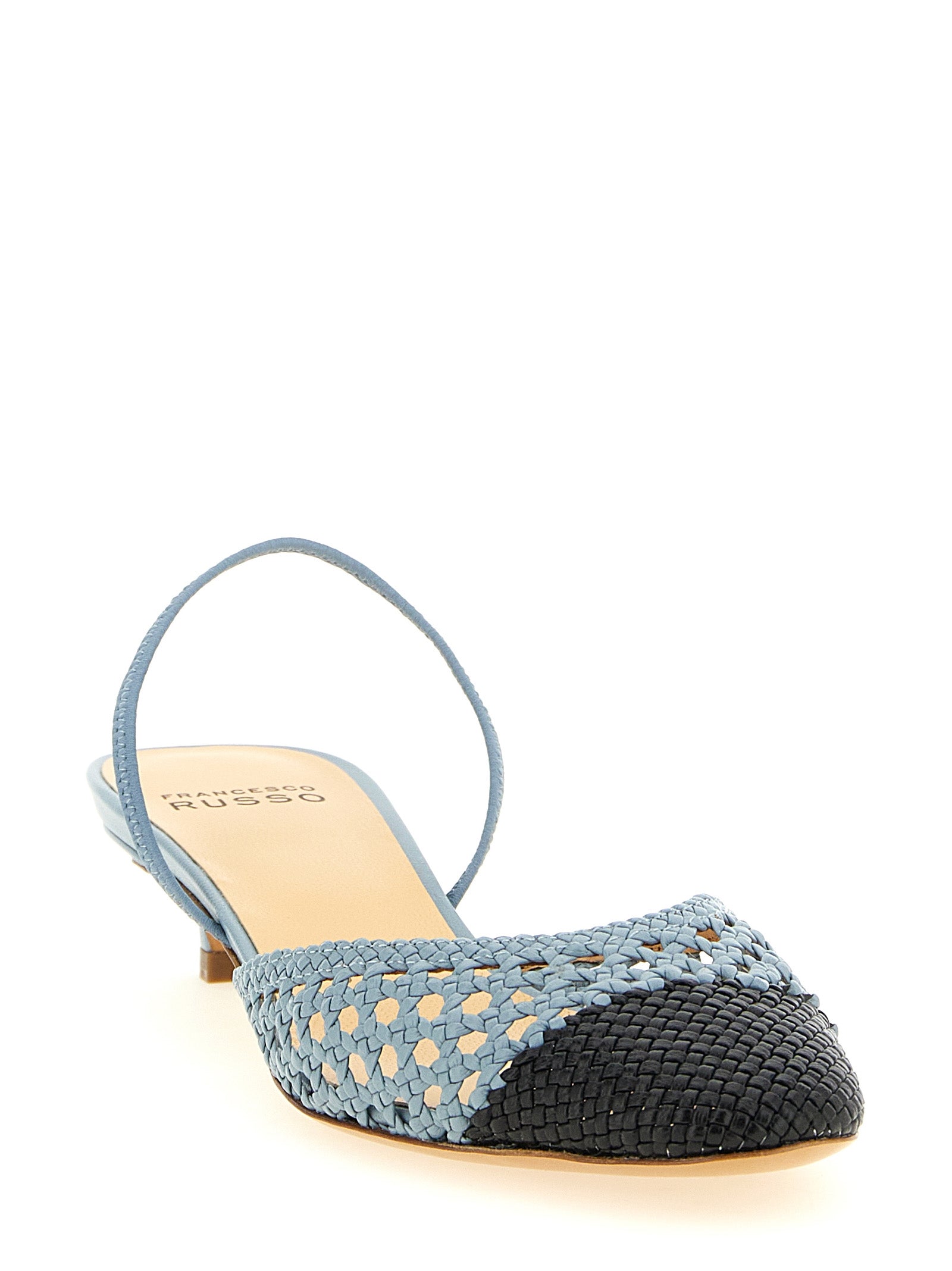 Francesco Russo Blue Goatskin Mid Heel Pumps