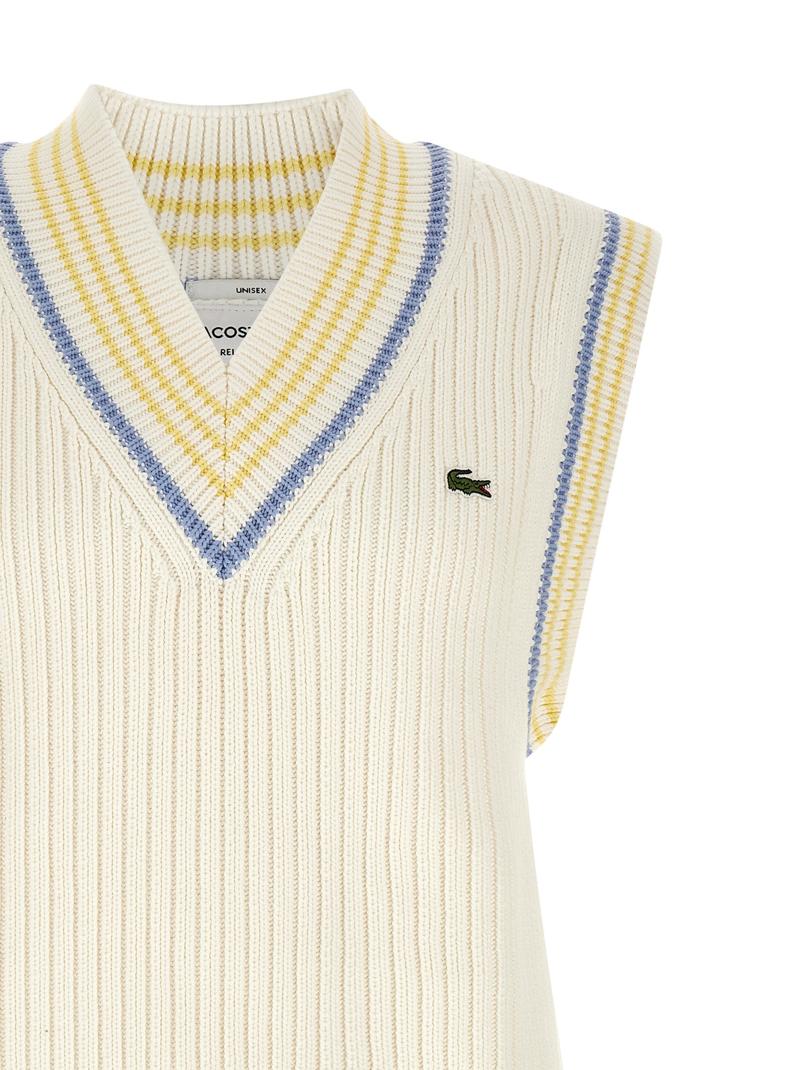Lacoste White Cotton Sleeveles Sweater