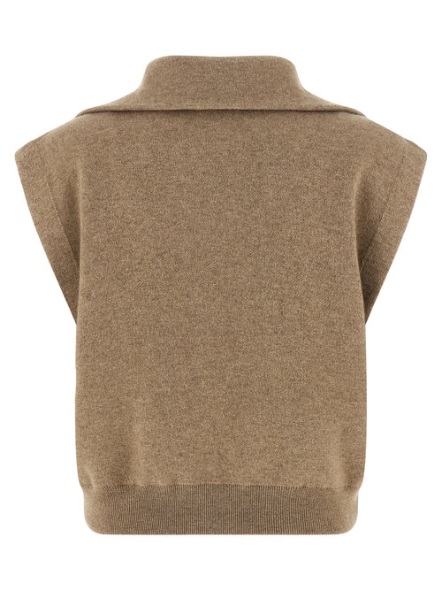 Brunello Cucinelli Beige Cashmere Sleeveless Jacket