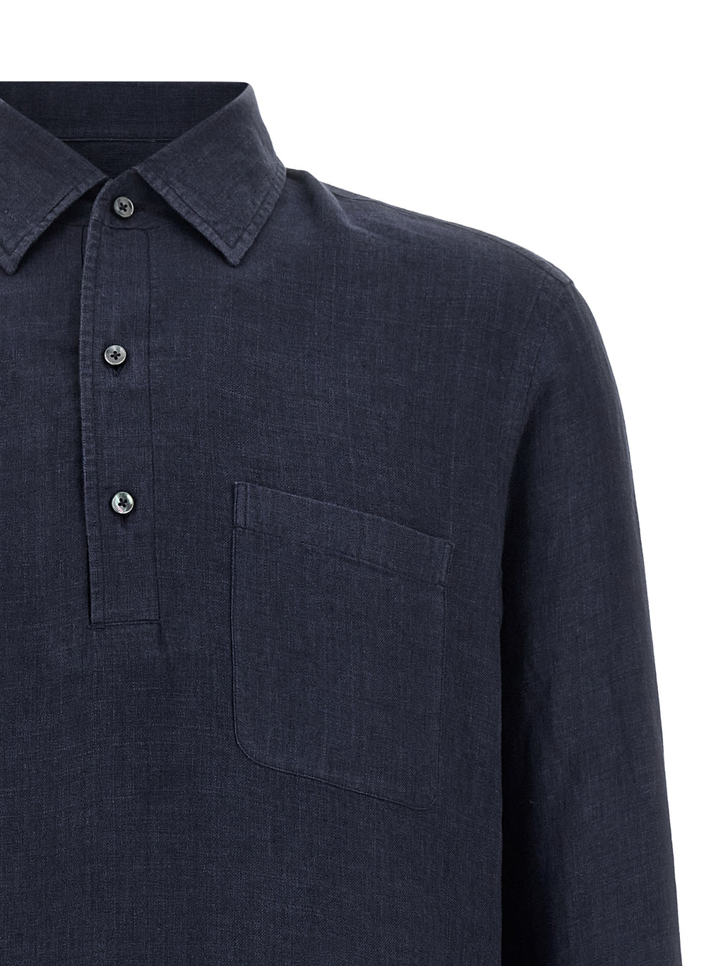 ZEGNA Blue Linen Polo Shirt