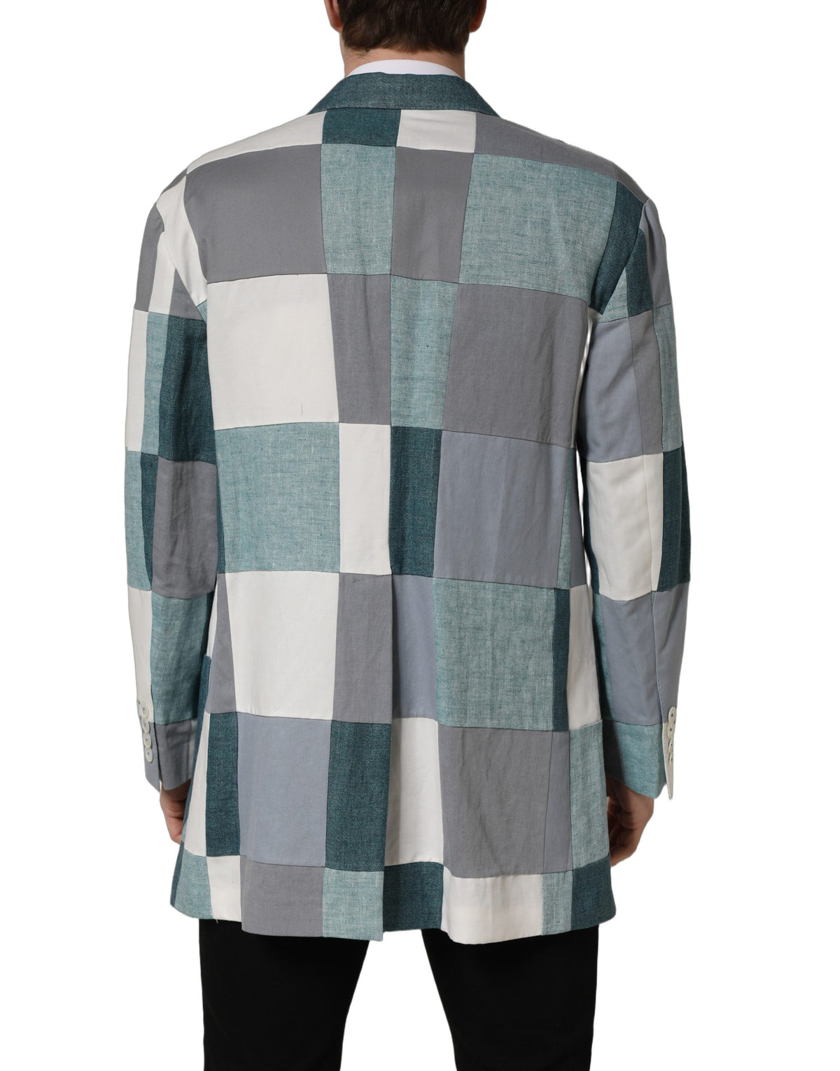Dolce & Gabbana Zweireihige Patchwork-Leinenjacke in Multicolor