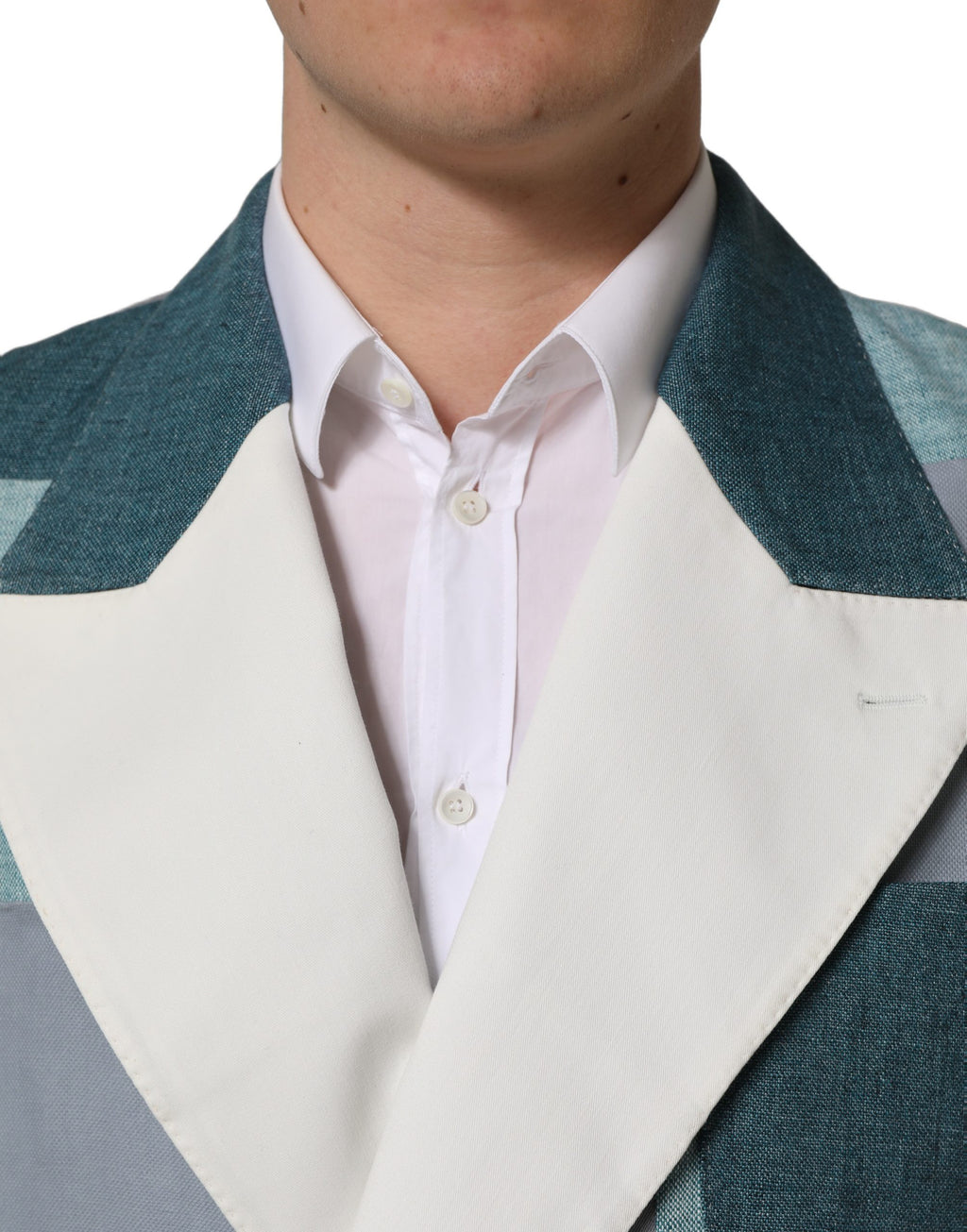 Dolce & Gabbana Zweireihige Patchwork-Leinenjacke in Multicolor