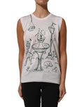 Dolce & Gabbana weißes Seidenstrick-Tanktop mit Gartenbrunnen-Print