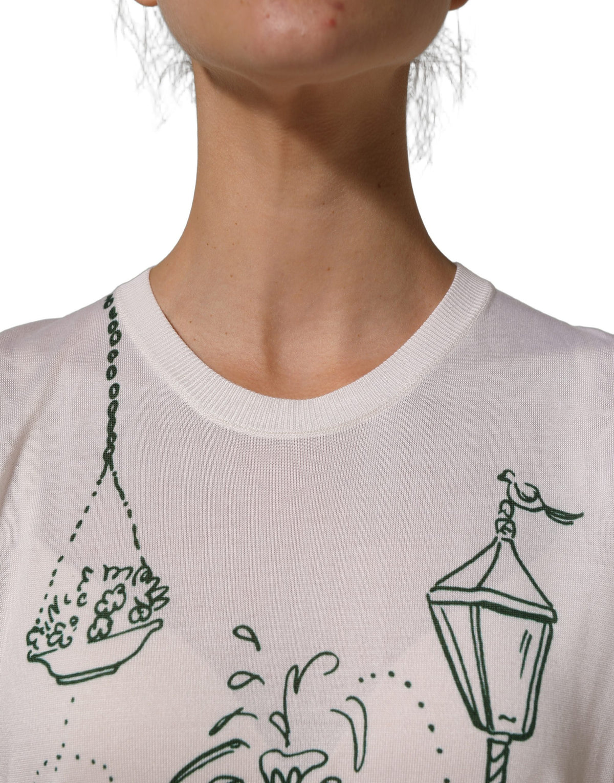 Dolce & Gabbana weißes Seidenstrick-Tanktop mit Gartenbrunnen-Print