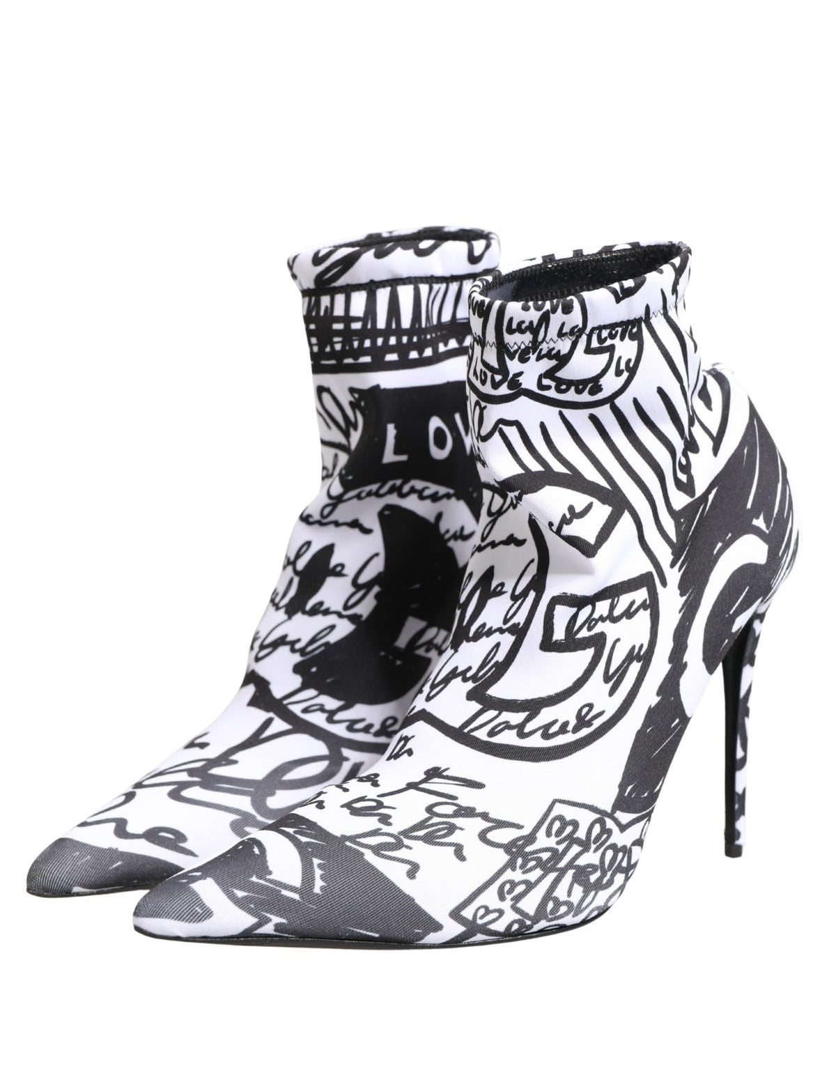 Dolce & Gabbana Weiße Graffiti Stretch-Stiefeletten
