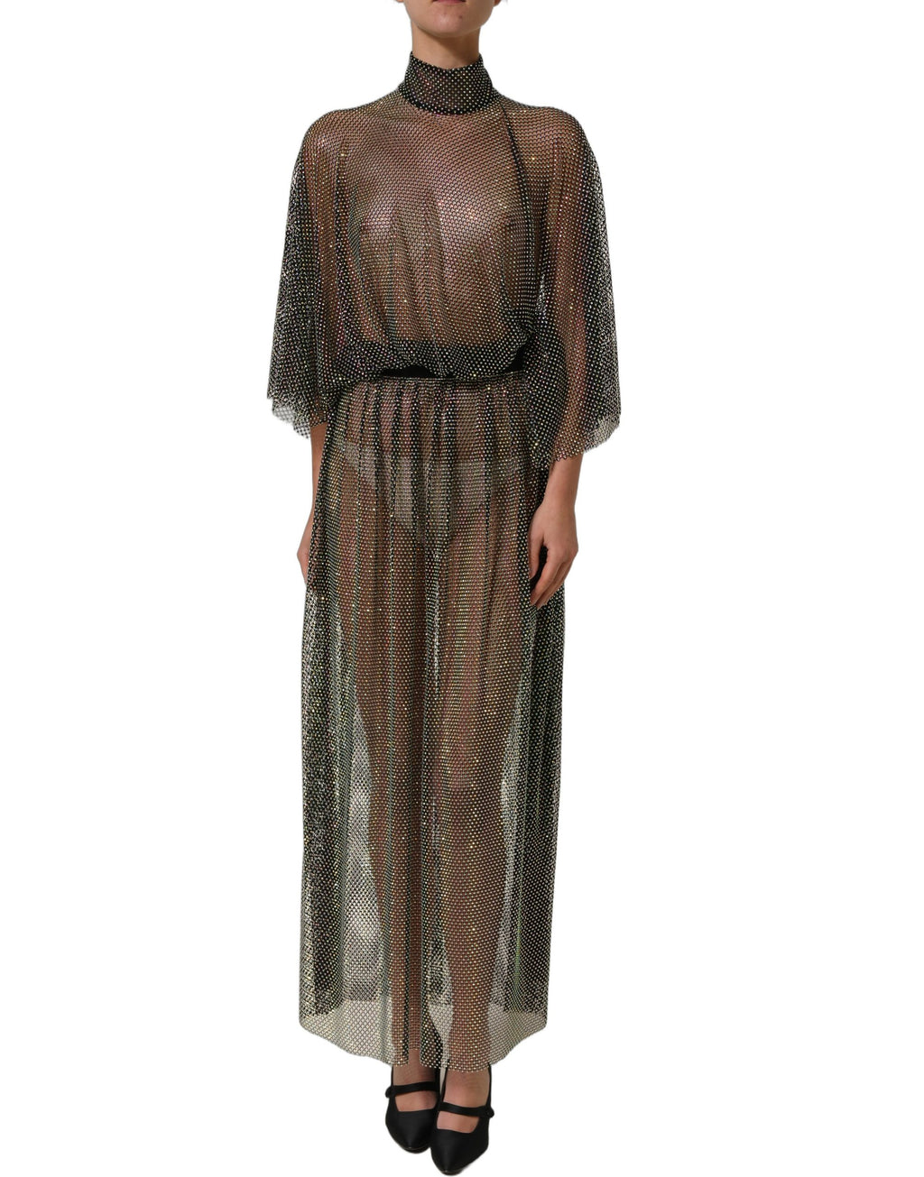 Dolce & Gabbana Maxikleid mit Rollkragen, schwarzem Strass und Mesh