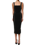 Dolce & Gabbana Schwarzes ärmelloses Midi-Kleid mit Frontreißverschluss