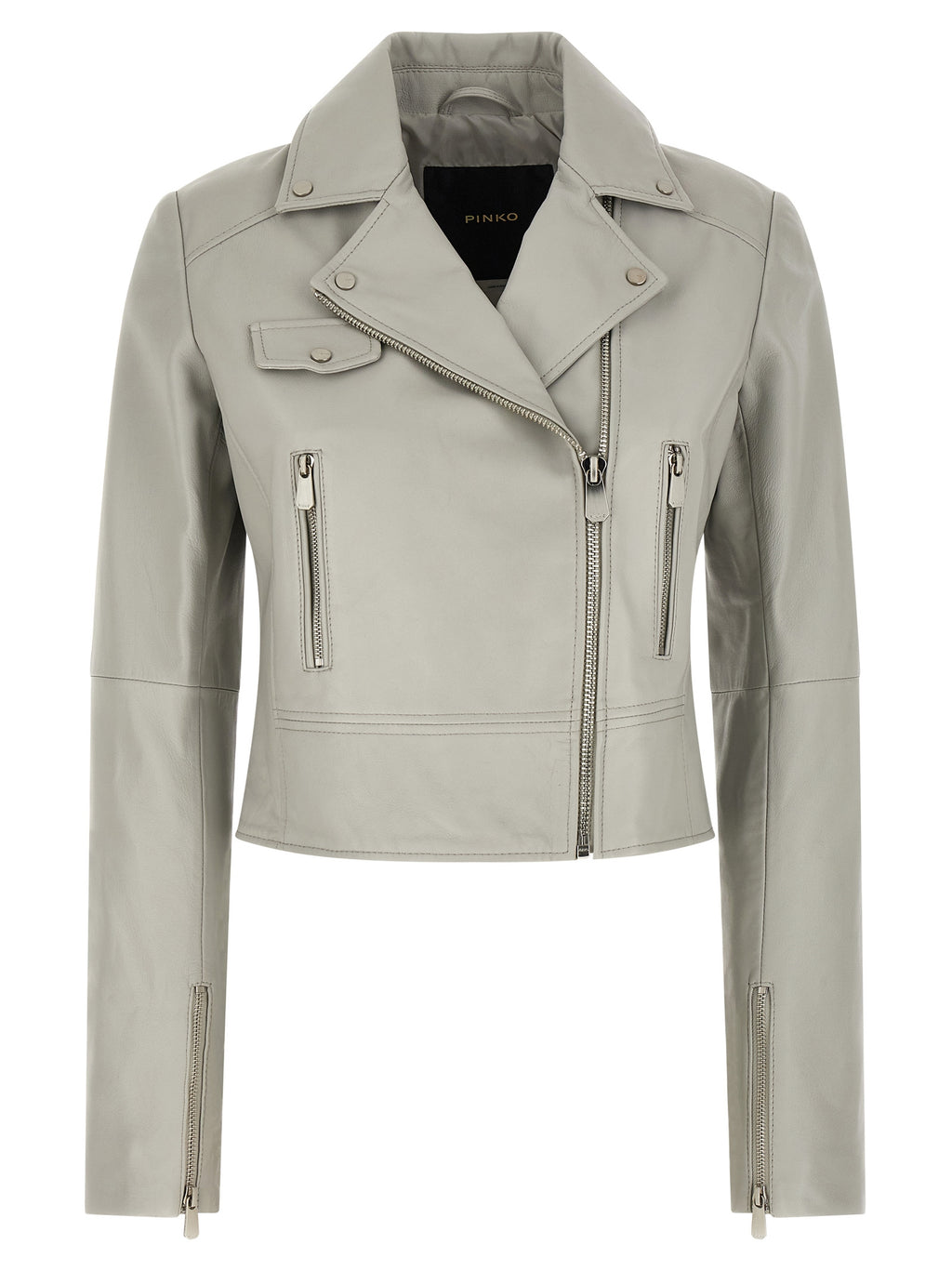 PINKO Gray Lambskin Leather Jacket