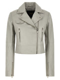 PINKO Gray Lambskin Leather Jacket