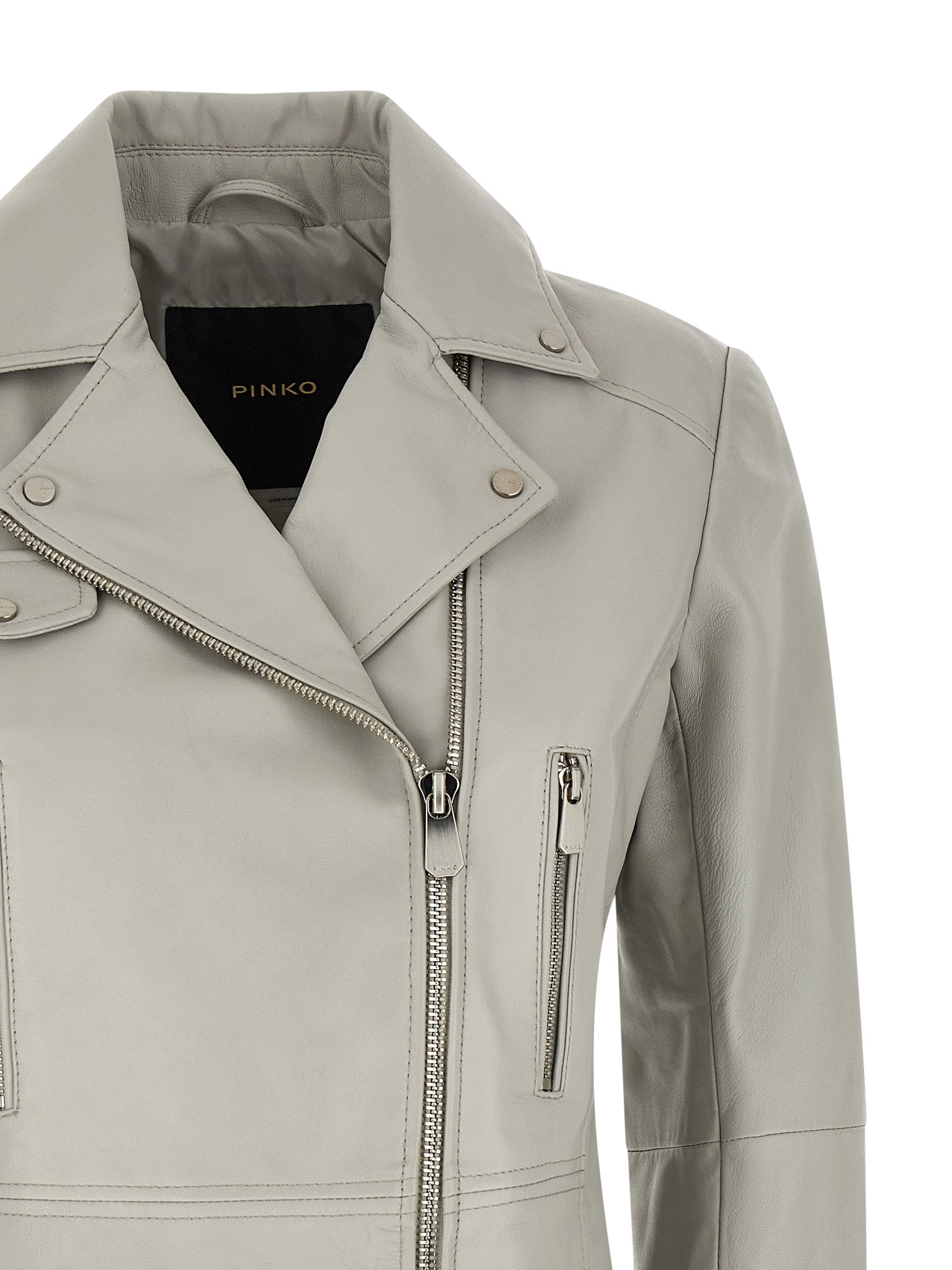 PINKO Gray Lambskin Leather Jacket