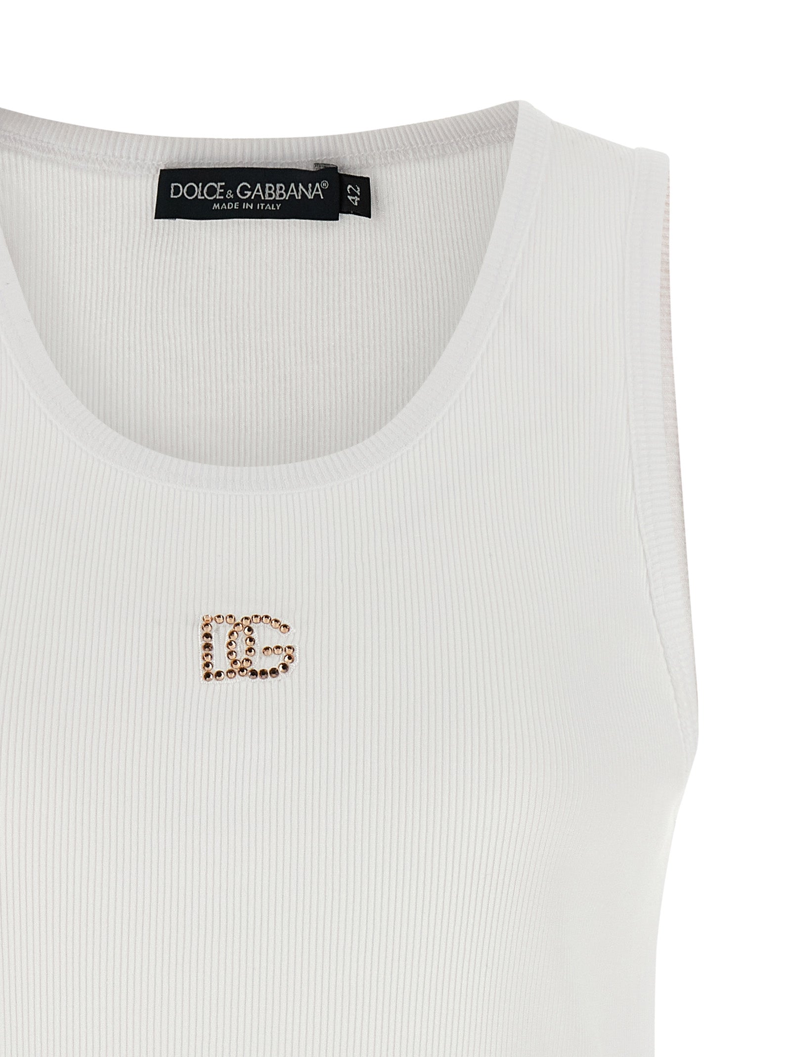 Dolce & Gabbana White Cotton Sleeveles T-Shirt