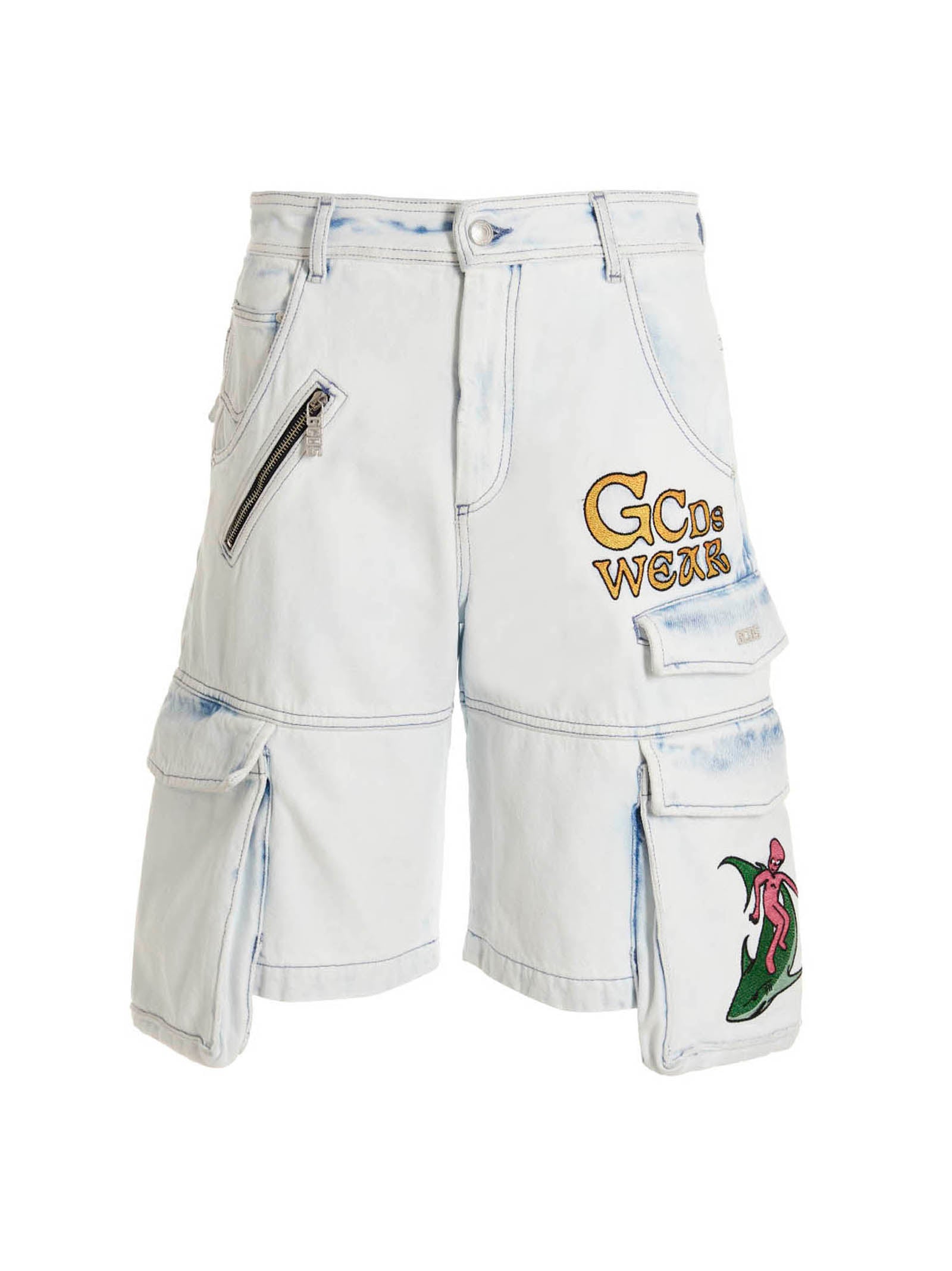 GCDS Blue Cotton Bermuda Shorts