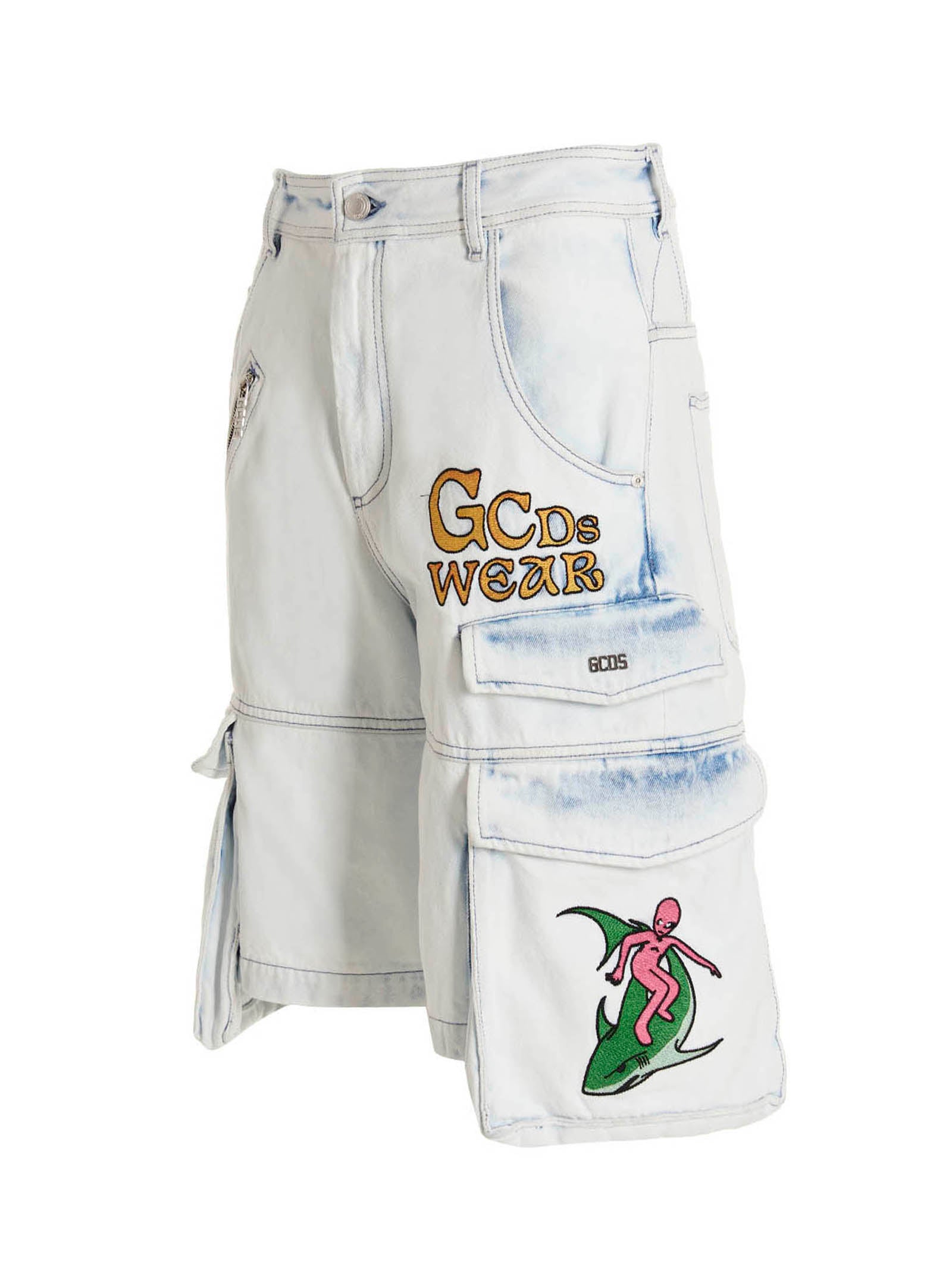 GCDS Blue Cotton Bermuda Shorts