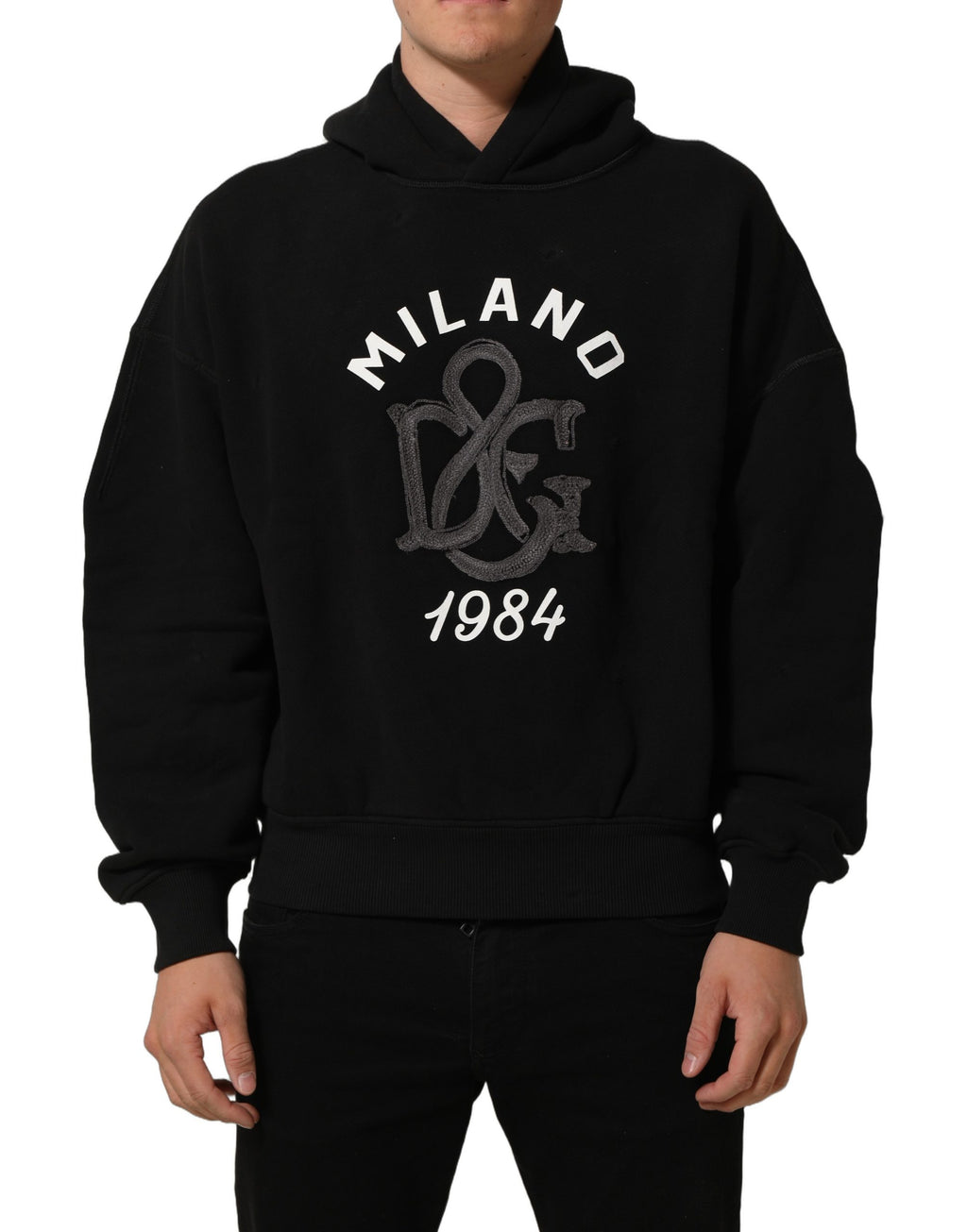 Dolce & Gabbana Zwarte Katoenen Milano1984 Print Hoodie Sweater