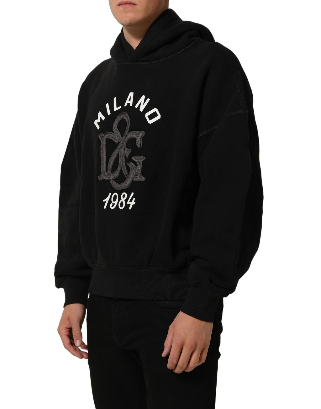 Dolce & Gabbana Zwarte Katoenen Milano1984 Print Hoodie Sweater