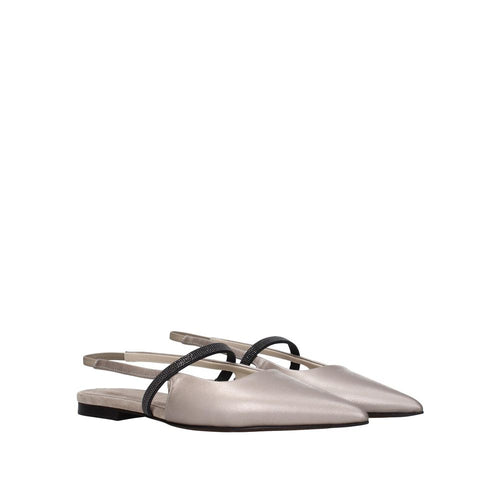 Brunello Cucinelli Beige Leather Ballet Flats