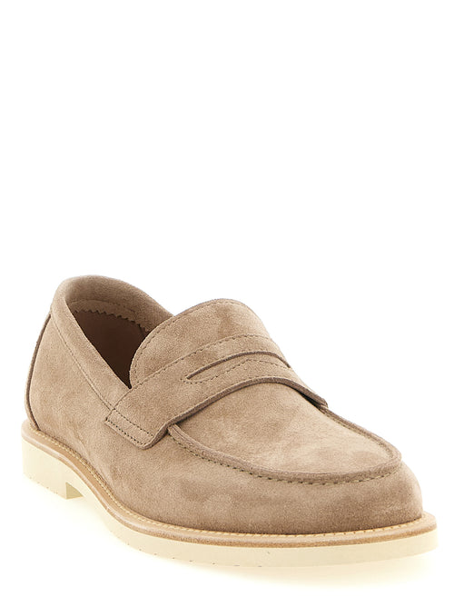 Brunello Cucinelli Beige Calfskin Slip-On Loafers