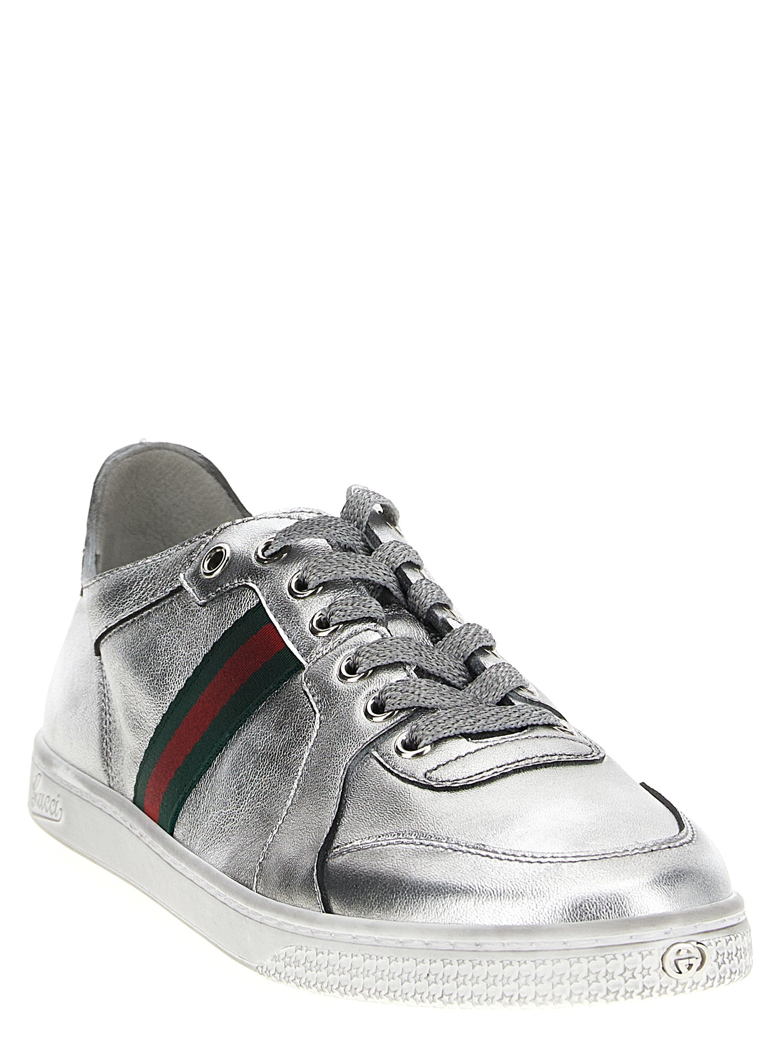 Gucci Silver Lamb Leather Low Top Sneakers