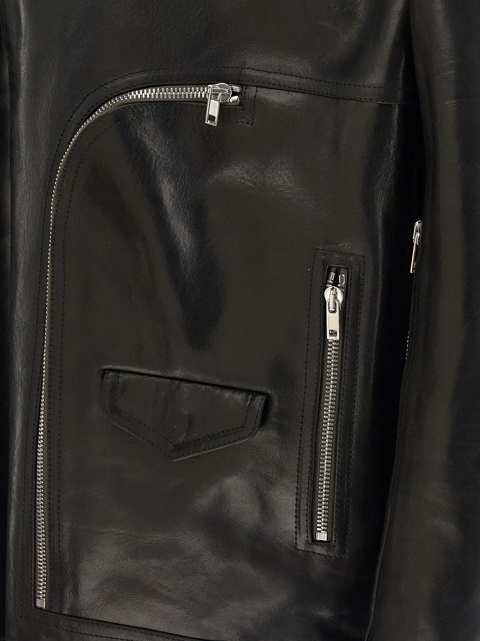 Rick Owens Black Bull Skin Leather Jacket