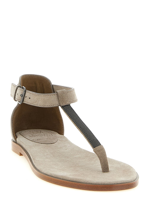Brunello Cucinelli Beige Calfskin Flat Sandals