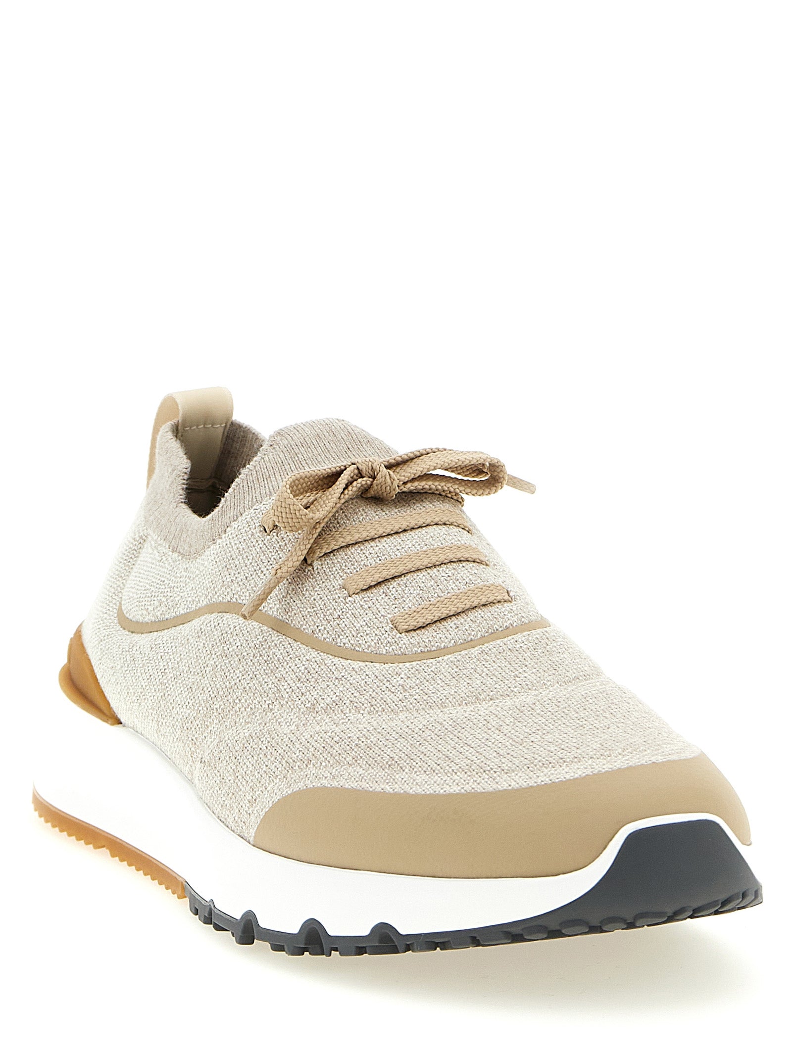 Brunello Cucinelli Beige Cotton Athletic Sneakers