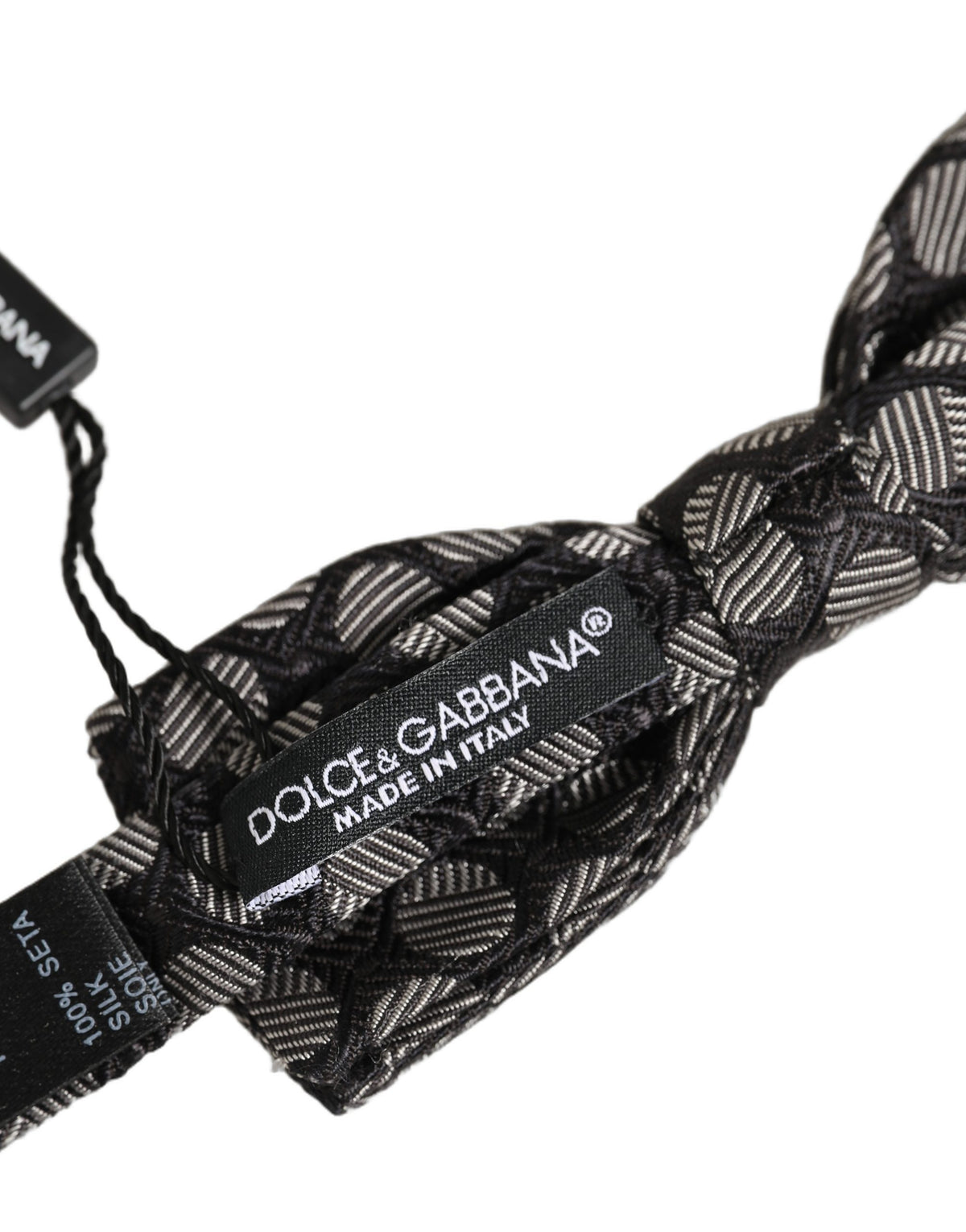 Dolce & Gabbana Schwarz Weiß Geometrisch Seide Verstellbar Hals Papillon Fliege