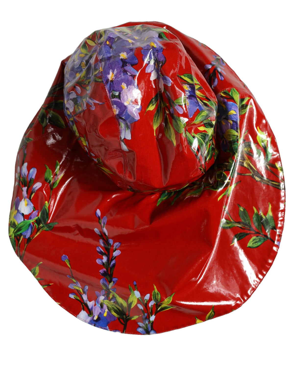 Dolce & Gabbana Glänzender roter floraler Sonnenhut mit breiter Krempe