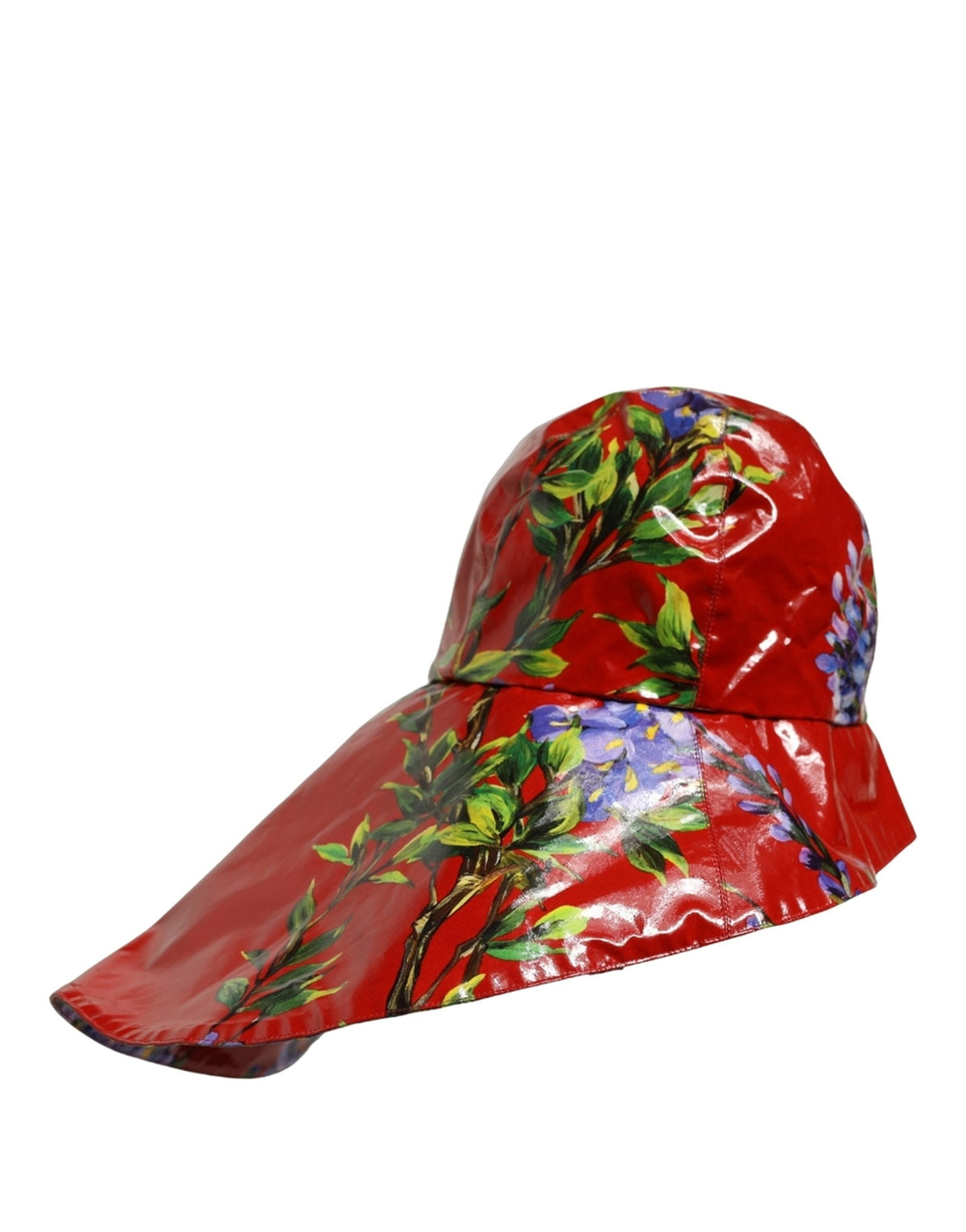 Dolce & Gabbana Glänzender roter floraler Sonnenhut mit breiter Krempe