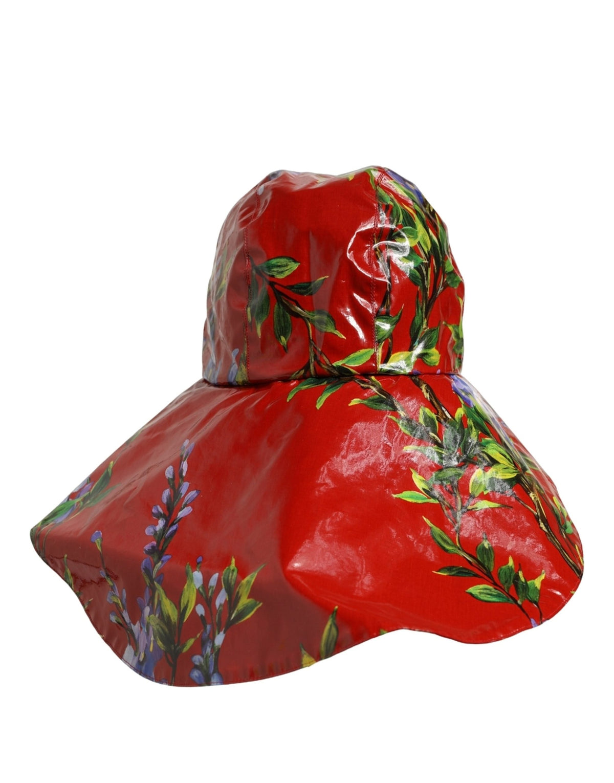 Dolce & Gabbana Glänzender roter floraler Sonnenhut mit breiter Krempe