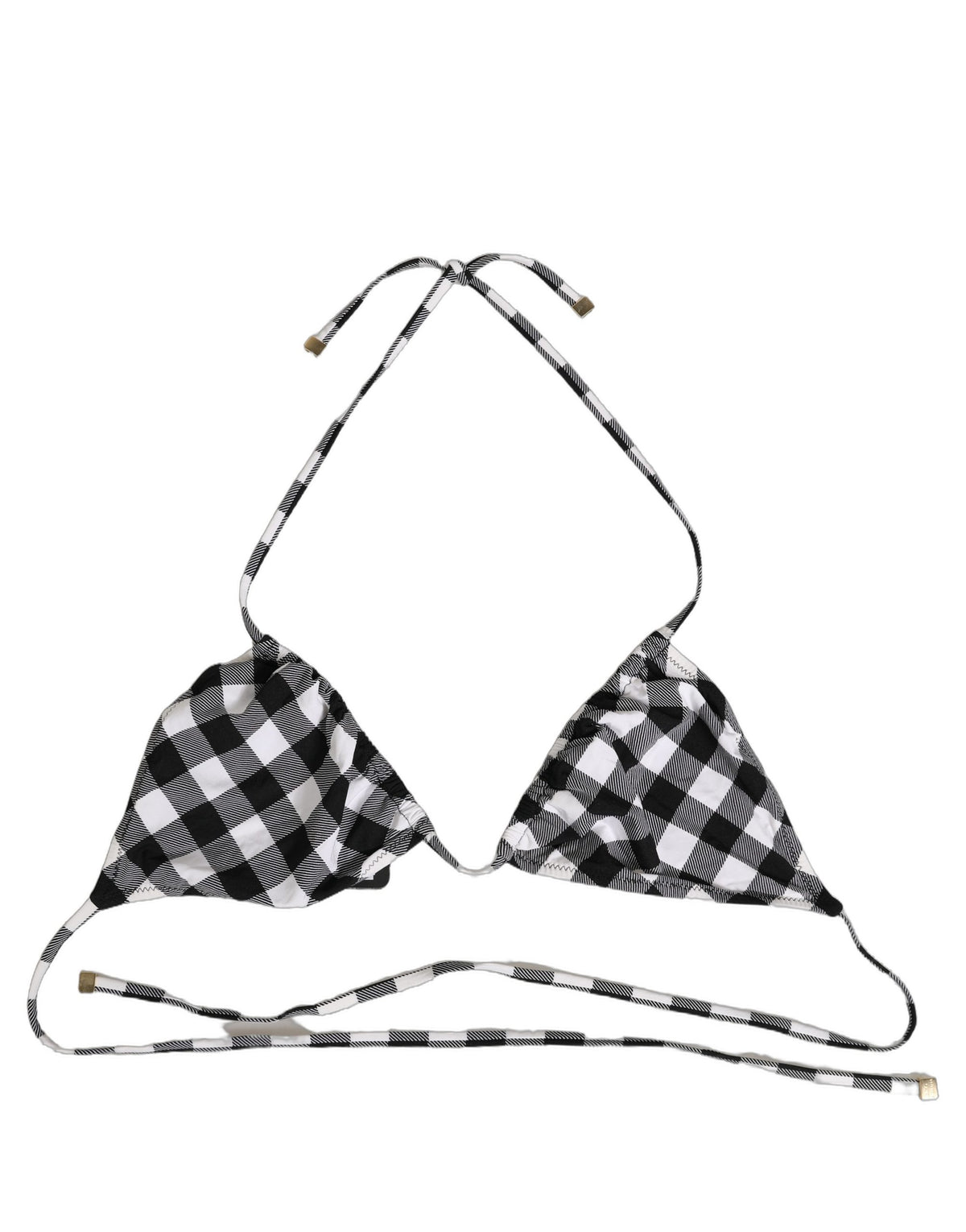 Dolce & Gabbana Schwarz Weiß Kariertes Neckholder Beachwear Bikini-Oberteil