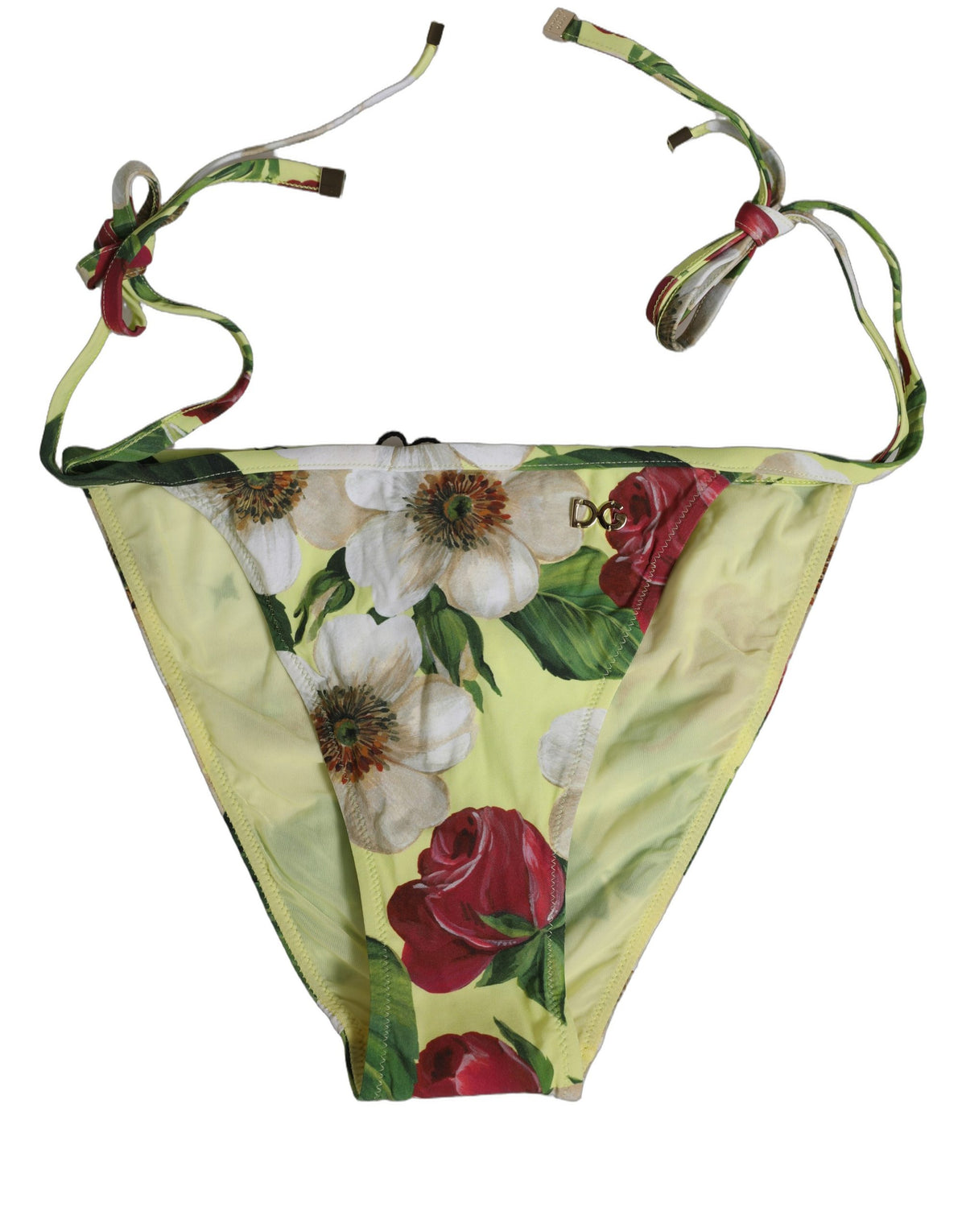 Dolce & Gabbana Gelbes Bikinihöschen aus Nylon mit Blumenprint