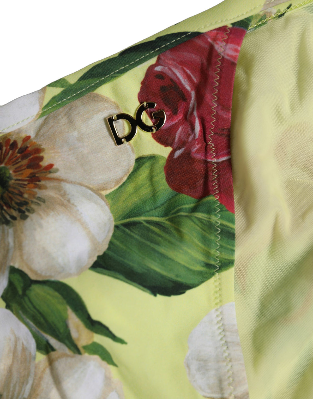 Dolce & Gabbana Gelbes Bikinihöschen aus Nylon mit Blumenprint