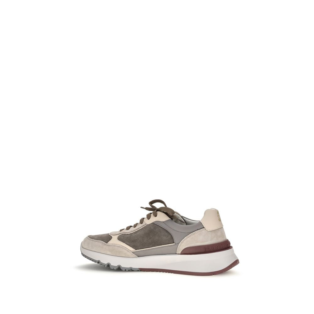 Brunello Cucinelli Gray Calf Leather Bos Taurus Chunky Sneakers