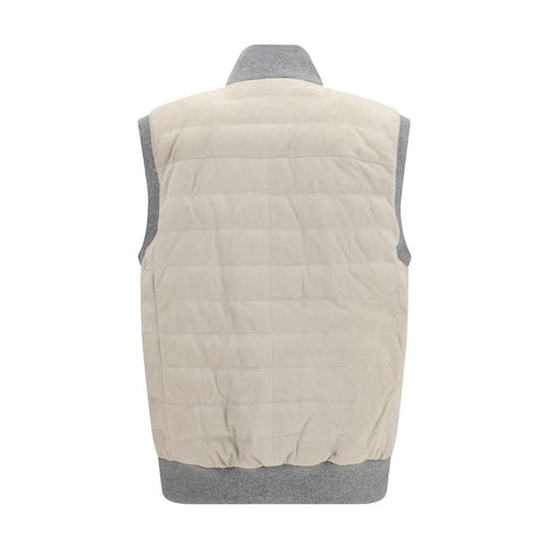 Brunello Cucinelli Beige Kalfsleren Bos Taurus Mouwloze Jas
