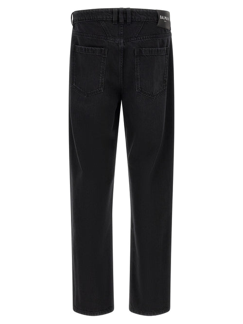 Balmain Black Cotton Straight-Leg Jeans
