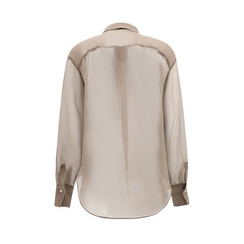 Brunello Cucinelli Beige Silk Pattern Shirt