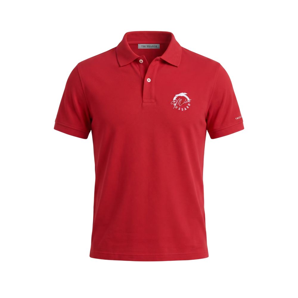 Trussardi Beachwear Rotes Baumwoll-Poloshirt für Männer