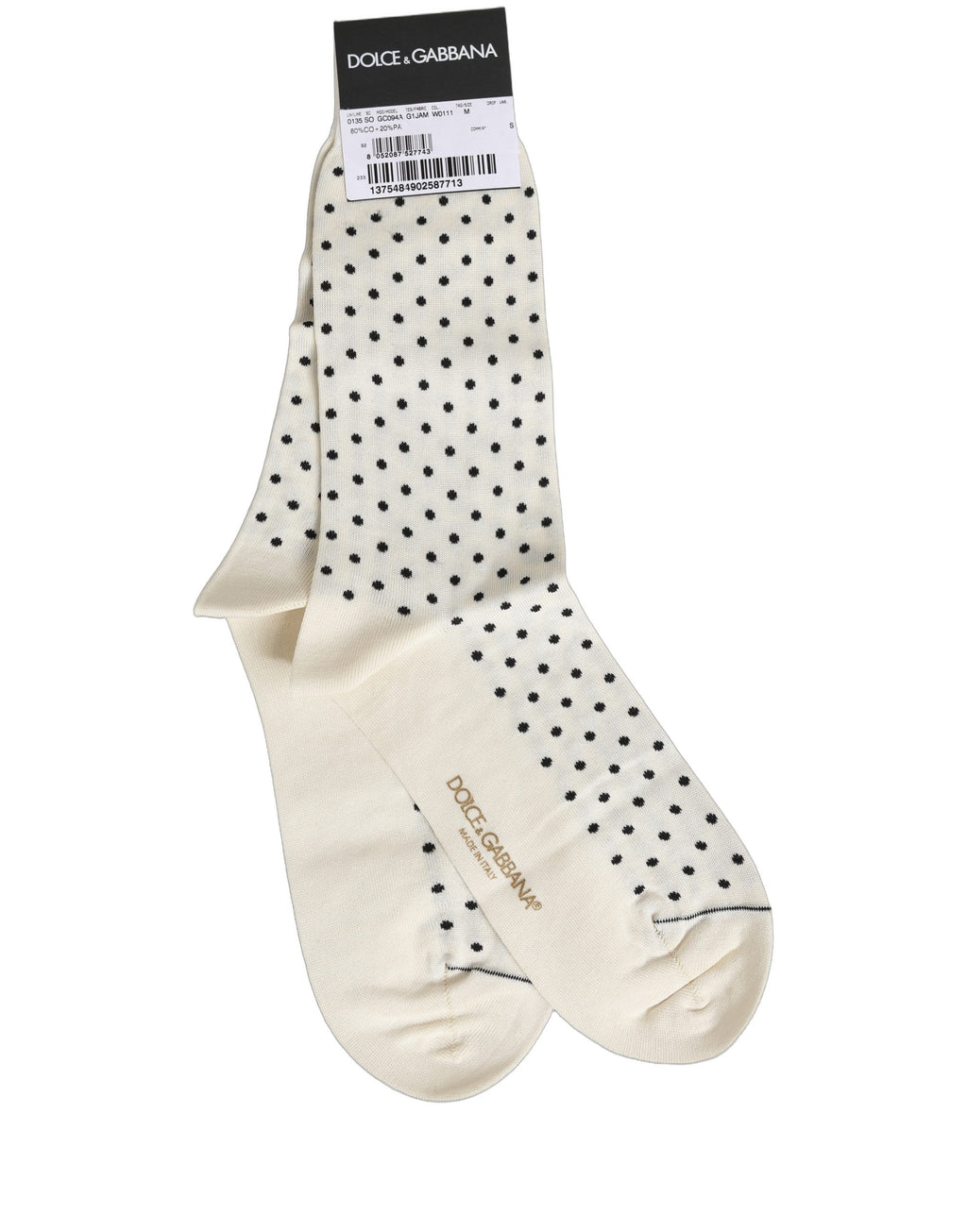 Dolce & Gabbana Off White Cotton Polka Dot Mid Calf Accessory Socks