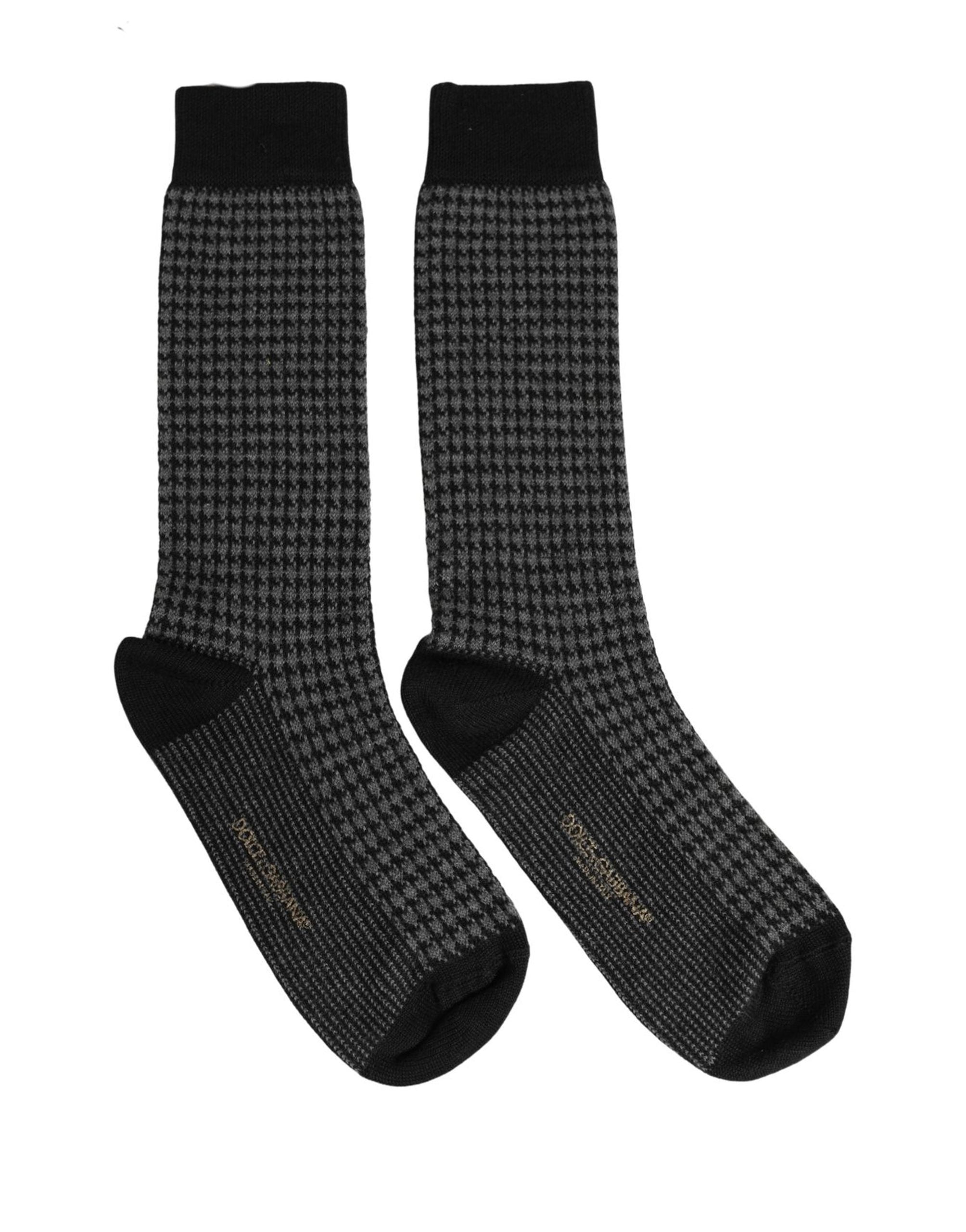 Dolce & Gabbana Black Wool Houndstooth Over Calf Accessory Socks
