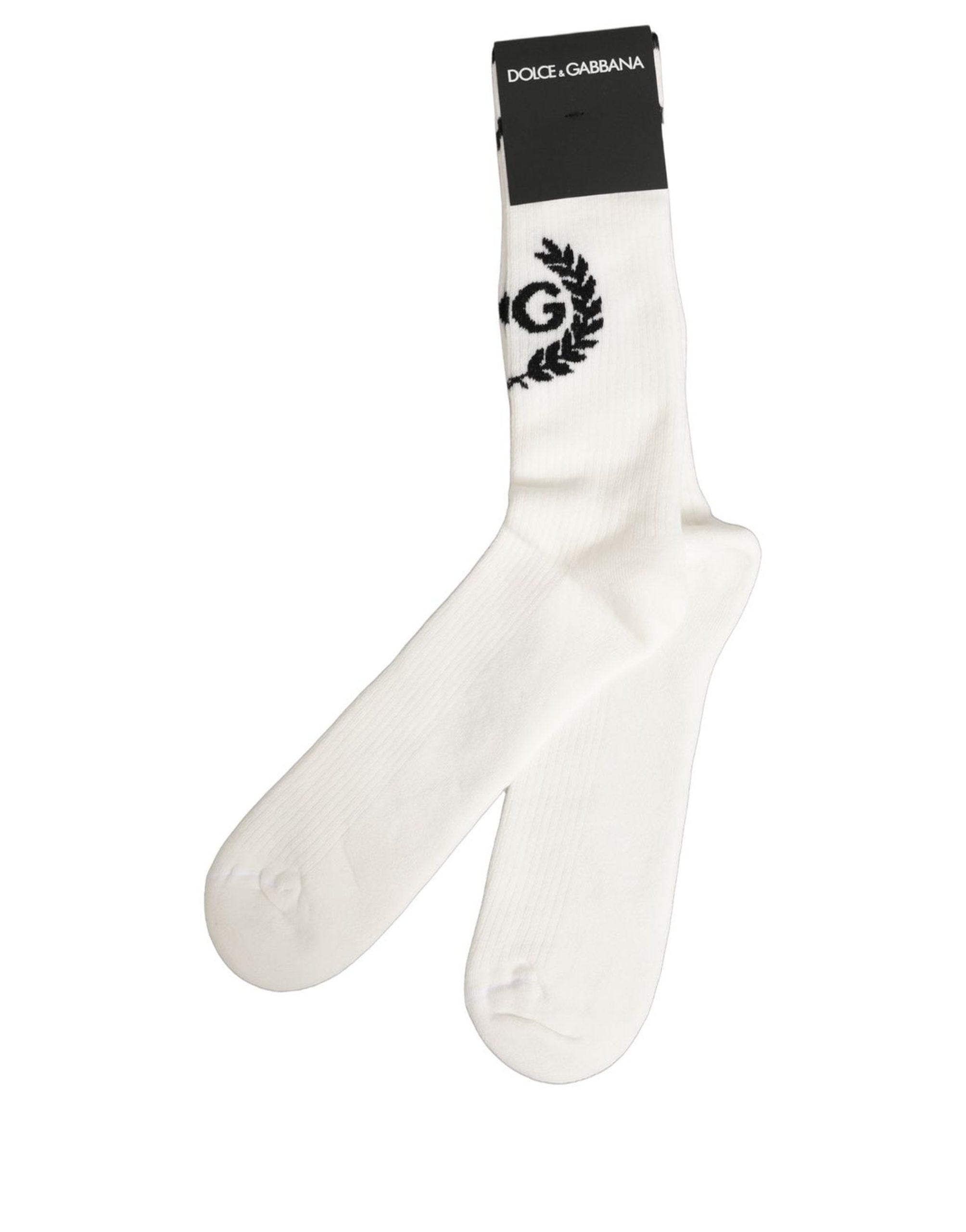 Dolce & Gabbana White Cotton DG Logo Mid Calf Accessory Socks