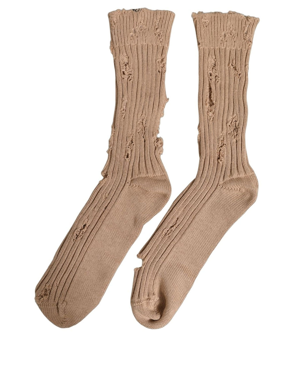 Dolce & Gabbana Beige Cotton Distressed Mid Calf Accessory Socks