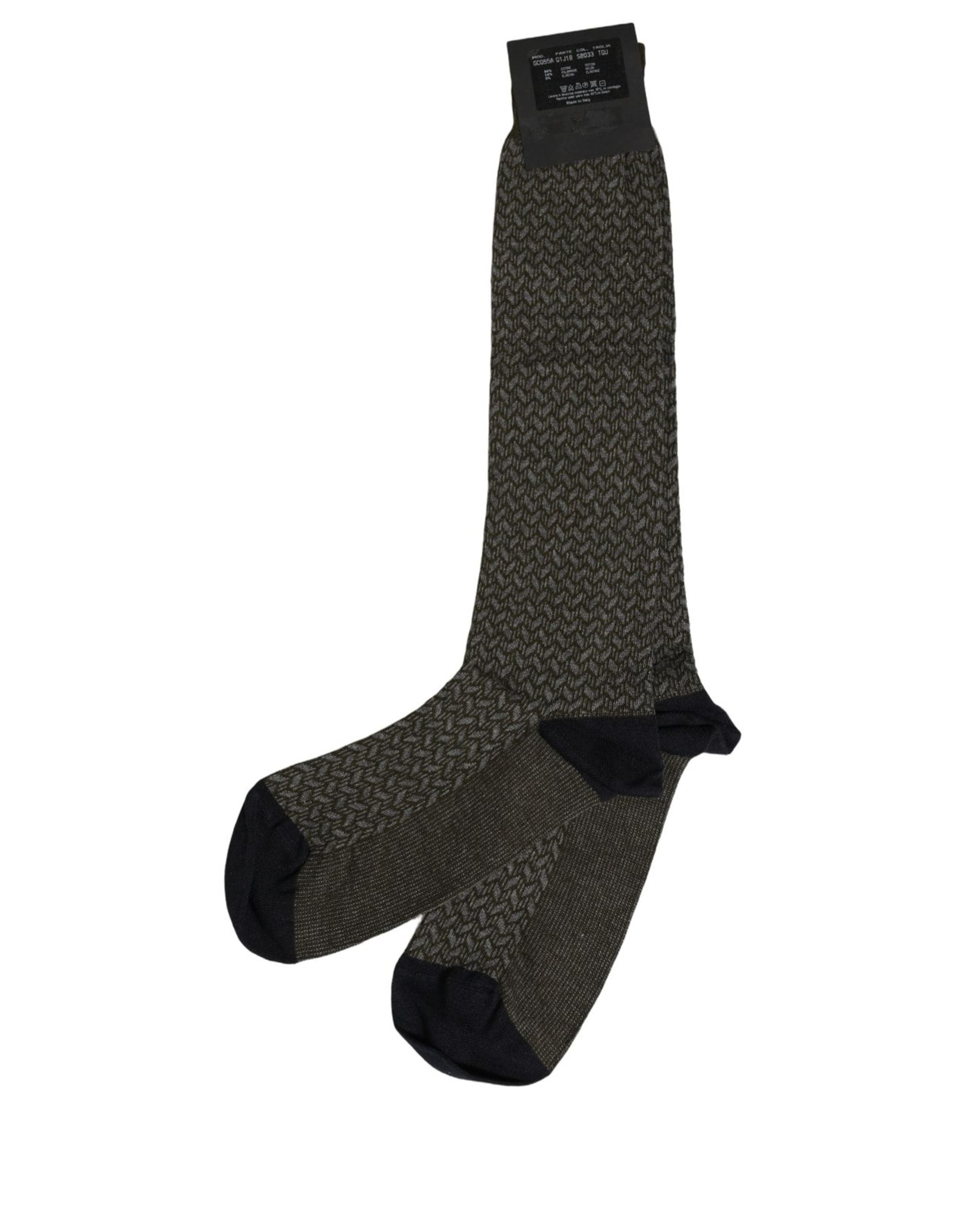 Dolce & Gabbana Dark Gray Cotton Knit Knee High Accessory Socks