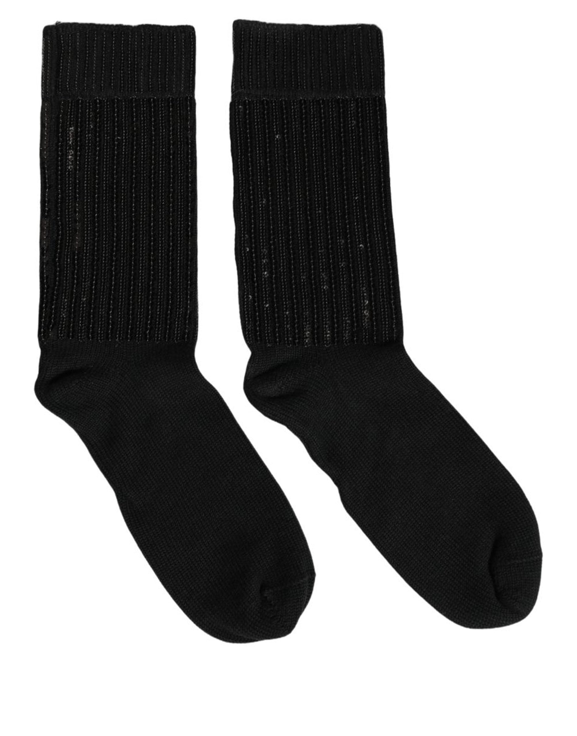 Dolce & Gabbana Black Sequin Cotton Knit Mid Calf Accessory Socks