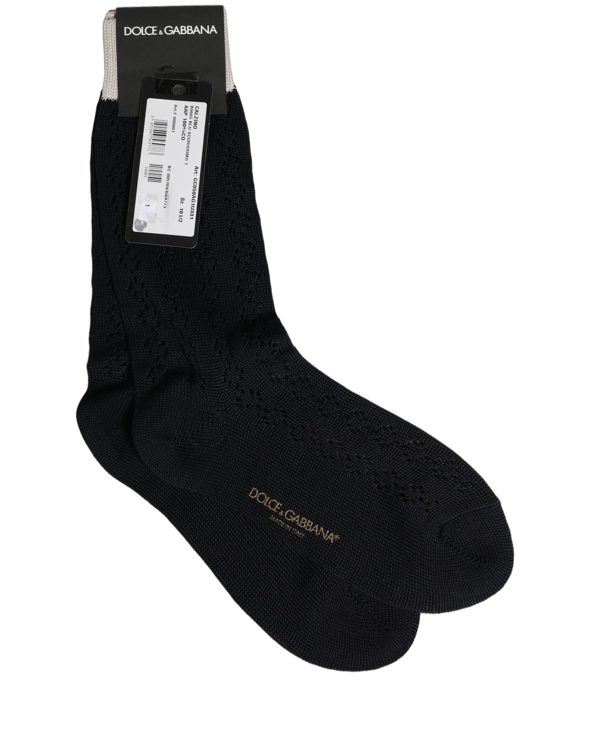 Dolce & Gabbana Dark Blue Cotton Knit Mid Calf Accessory Socks