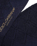 Dolce & Gabbana Navy Blue Wool Crest Logo Knee High Accessory Socks