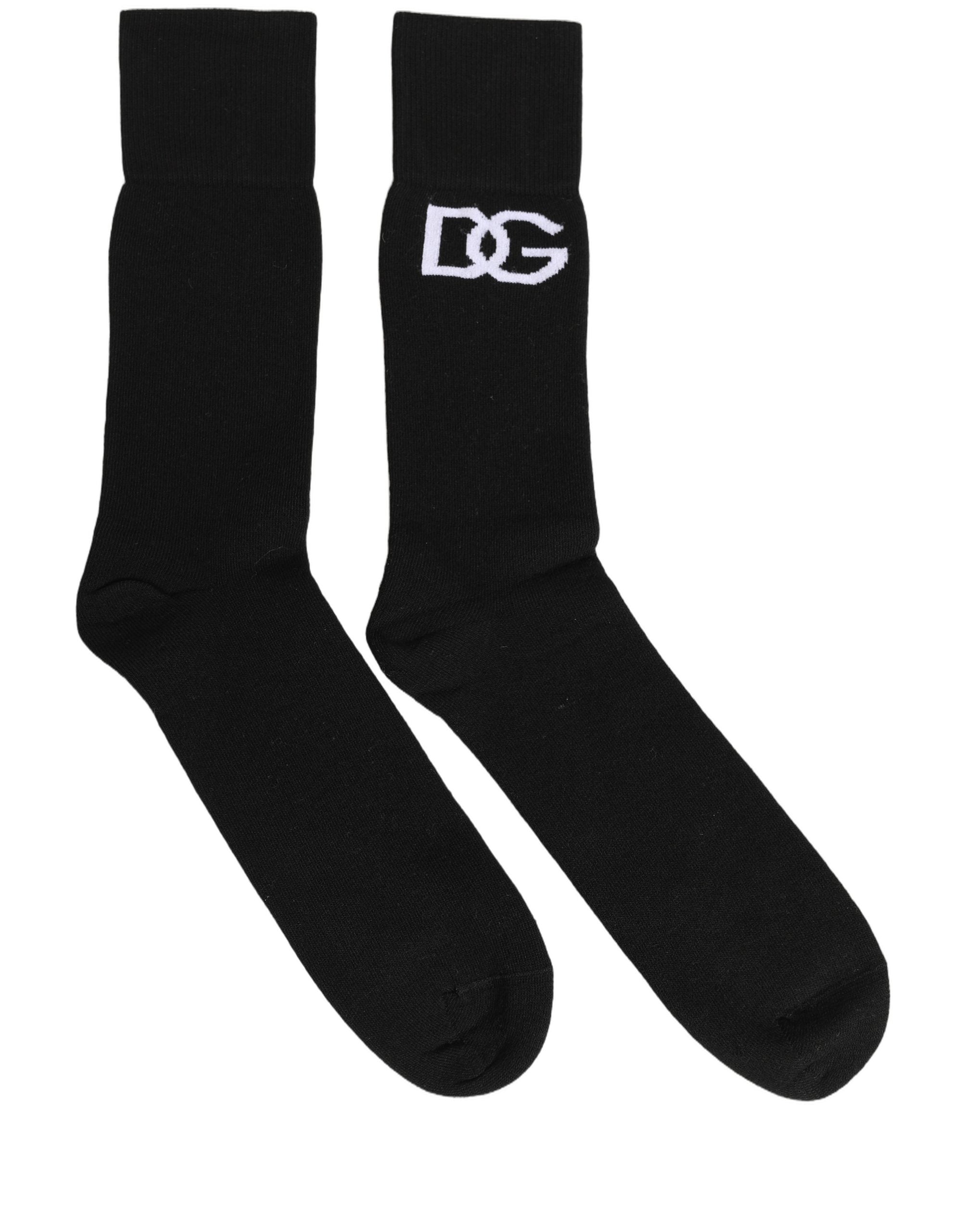 Dolce & Gabbana Men Black Cotton DG Logo Mid Calf Accessory Socks