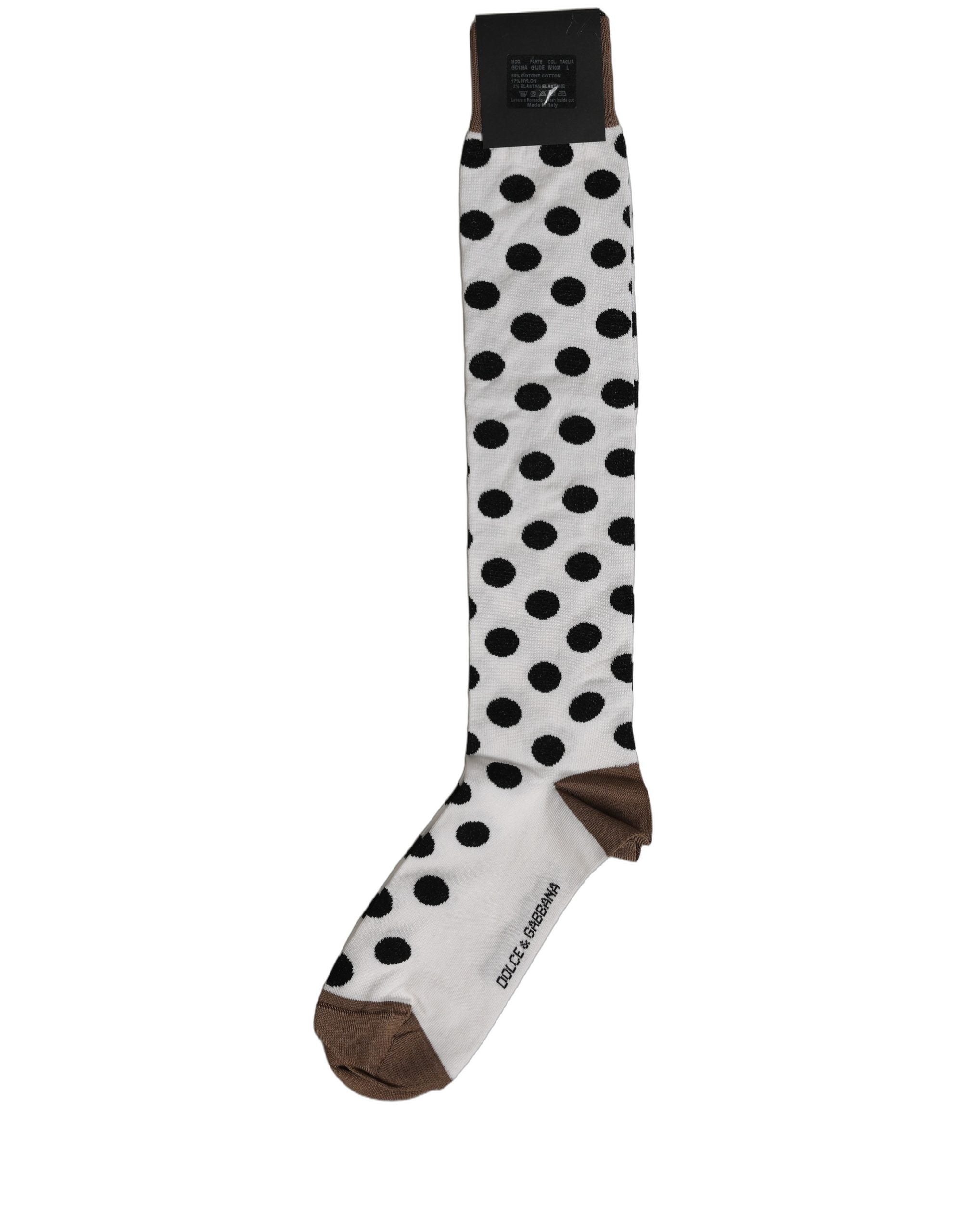 Dolce & Gabbana White Polka Dot Over The Calf Accessory Socks